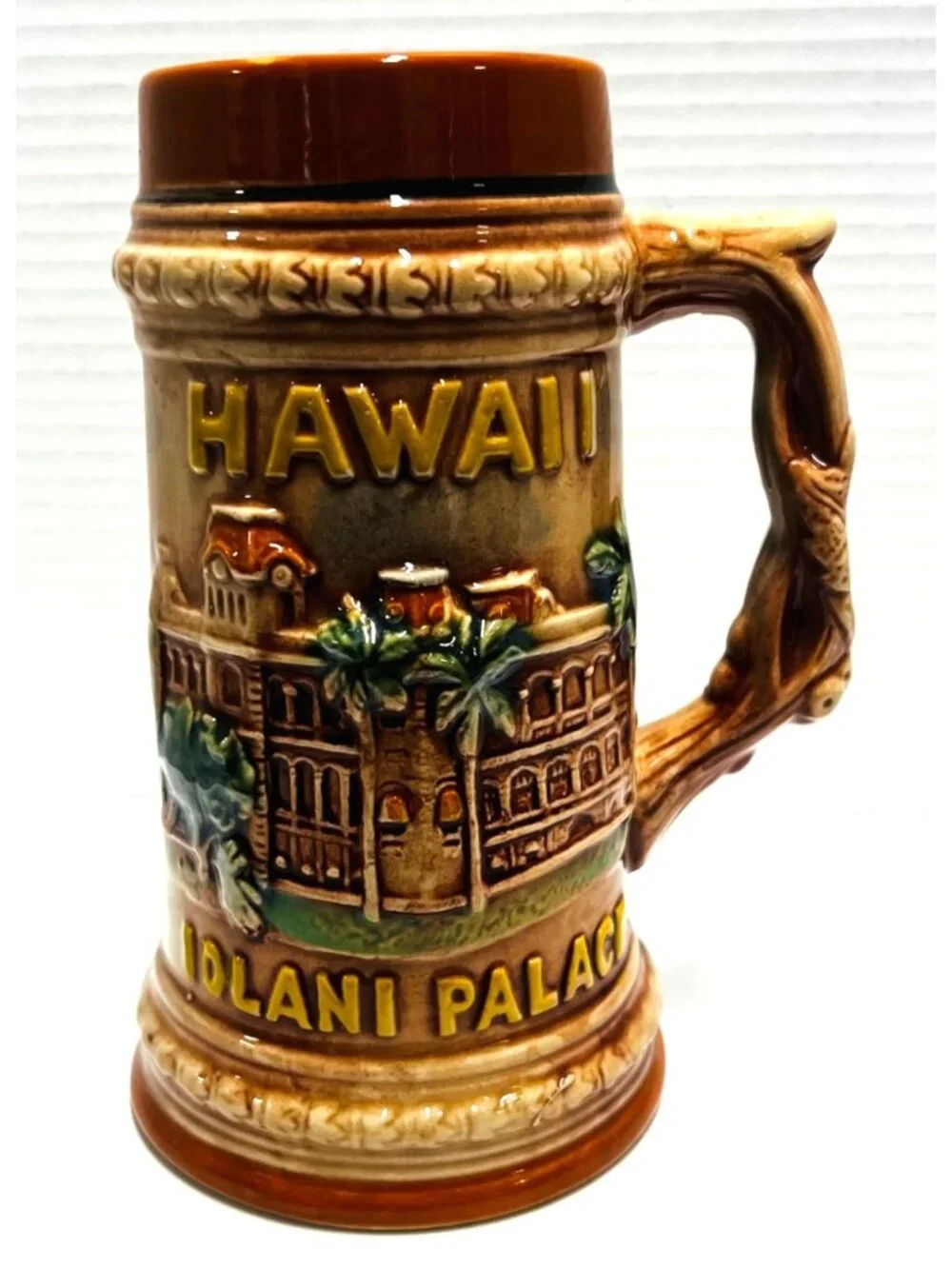 Vintage ceramic beer stein, Iolani Palace, Hawaii, made in Japan, EUC
